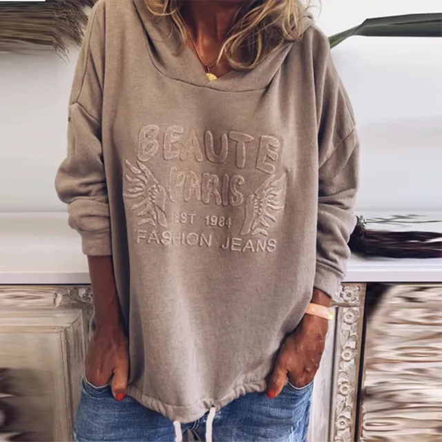 Fleece pullover hooded loose fitting women's sweater Camel - Shop at LoveMi