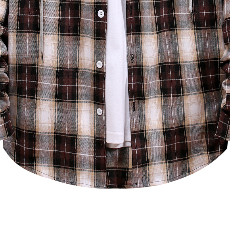 Couple Hooded Plaid Oversized Checkered Shirt