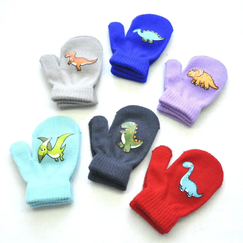 Little Dinosaur Pattern Knitted Gloves