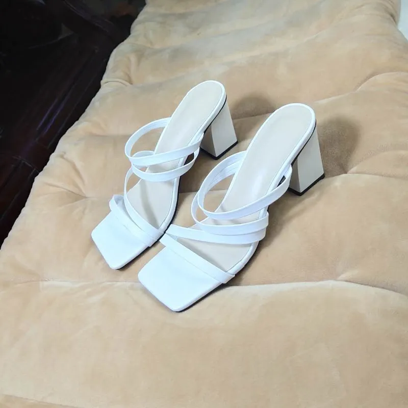 Women's mid-heeled large size slippers - White