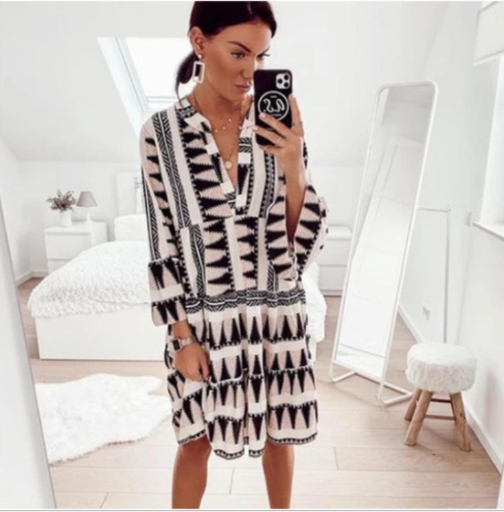 Geometric print v-neck dress