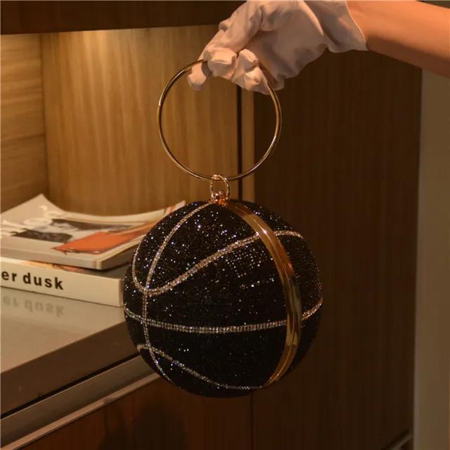 Ladies Rhinestone Ball Diagonal Bag Black - Shop at LoveMi