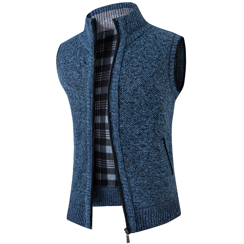 Men's Stand-up Sollar Plus Velvet Padded Sweater Vest