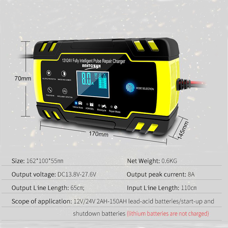 12V-24V 8A automatic digital LCD charger