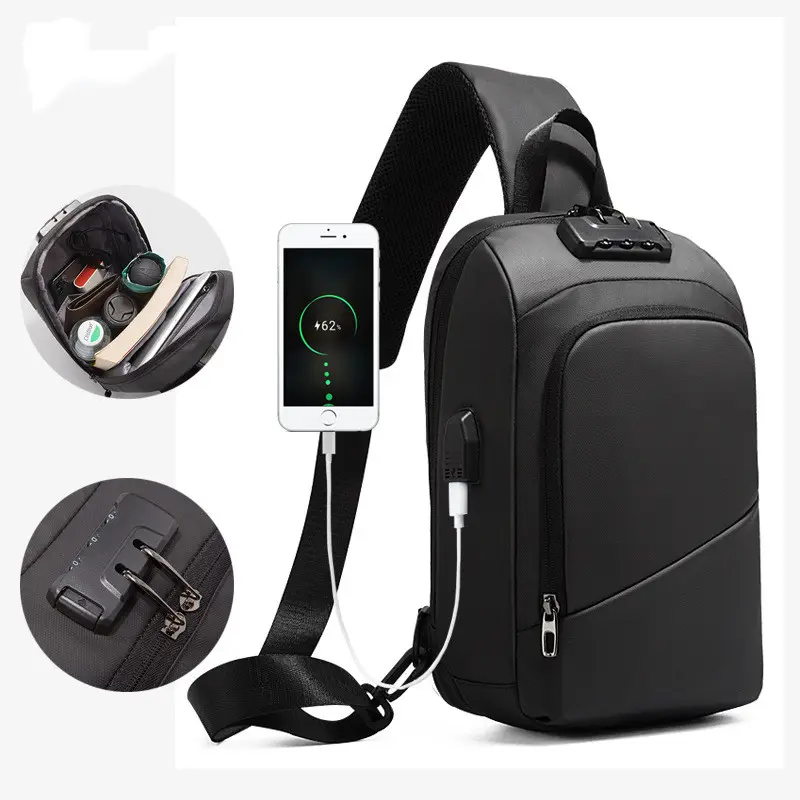 Anti-theft Lock Upscale Chest Bag Men Shoulder Bags USB