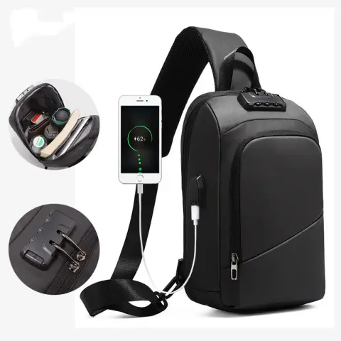 Anti-theft Lock Upscale Chest Bag Men Shoulder Bags USB