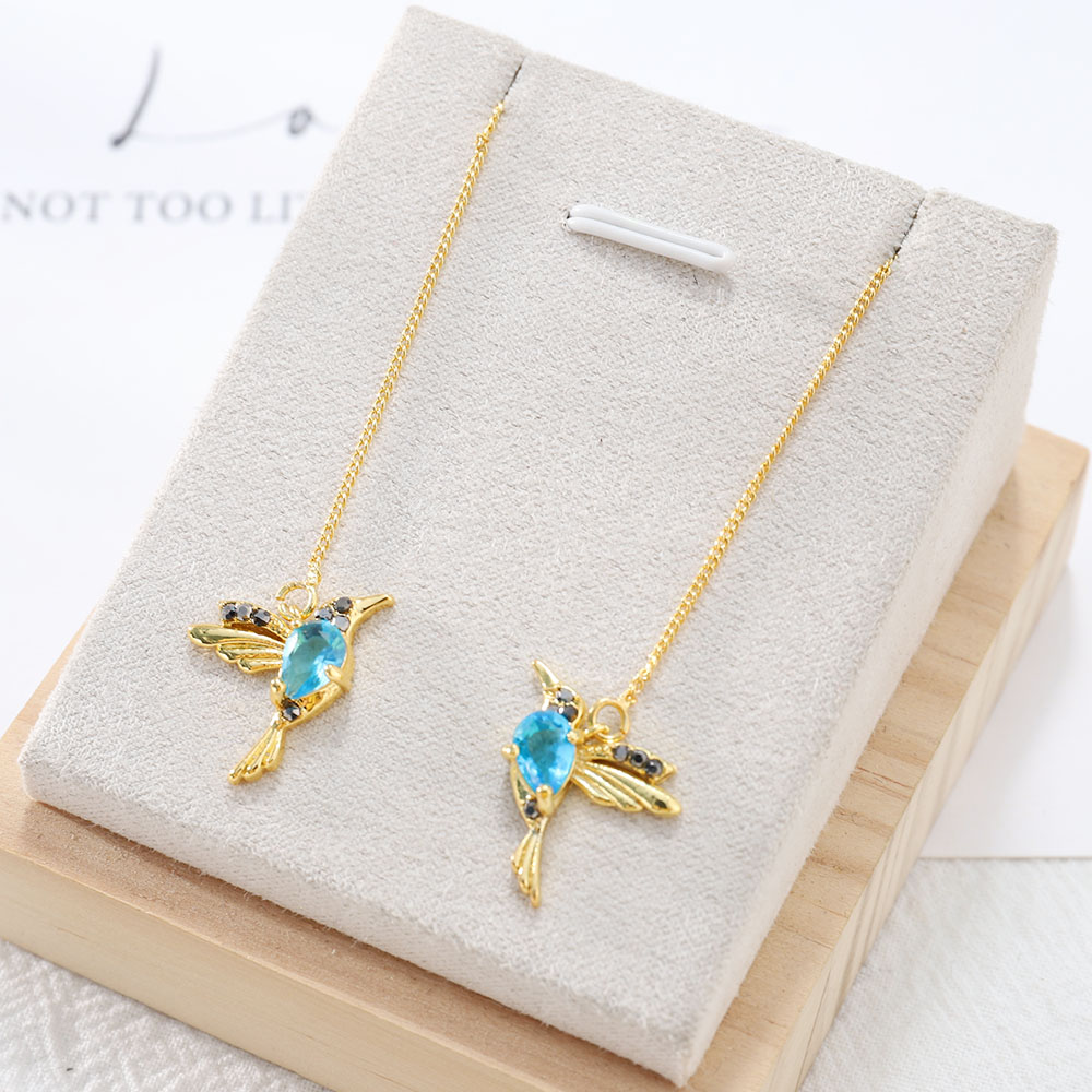 Long Fringed Bird Stud Earrings