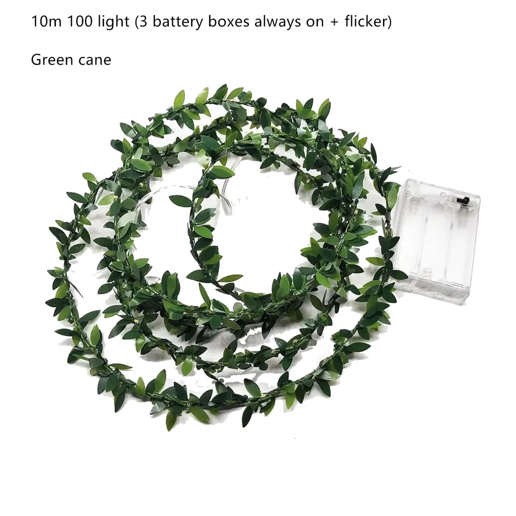 Leaf rattan light string - Green