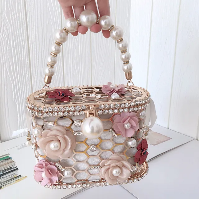 Pearl flower handbag Apricot - Shop at LoveMi