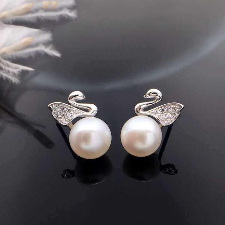 S925 silver freshwater pearl swan earrings — foto 2
