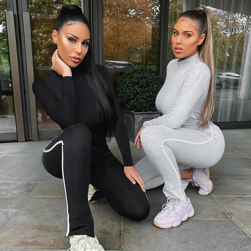 Zipper tight-fitting long sports fitness jumpsuit