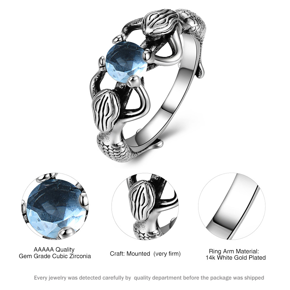 Blue Diamond Mermaid Pearl Ring