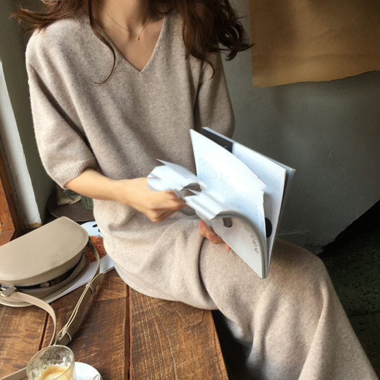 V-Neck Cashmere Knit Dress, picture 3 of 5