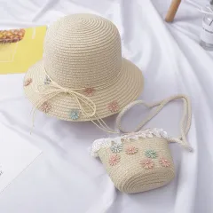 Two-piece sun hat straw woven bag - Beige - View 1