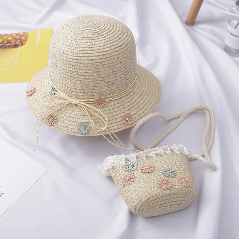 Two-piece sun hat straw woven bag - Beige