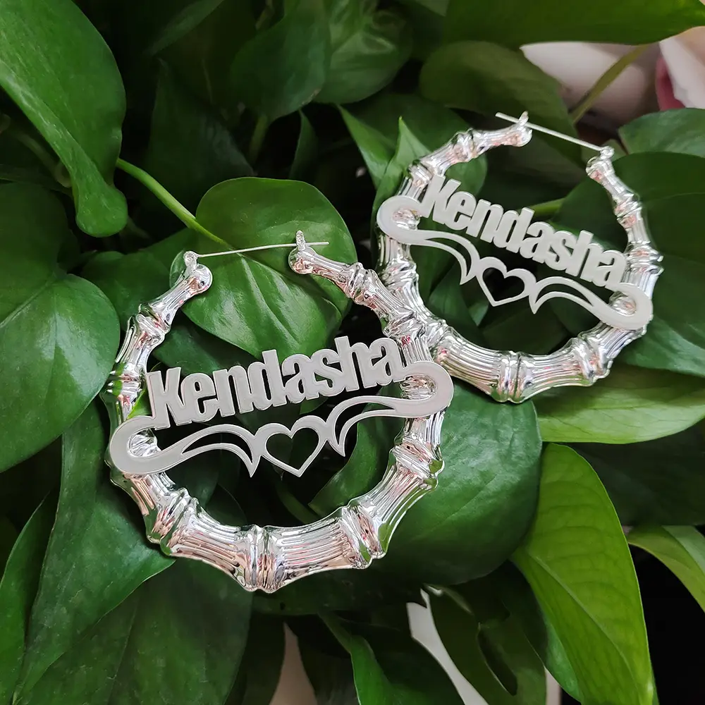 Round Bamboo Earrings Stainless Steel Name Earrings