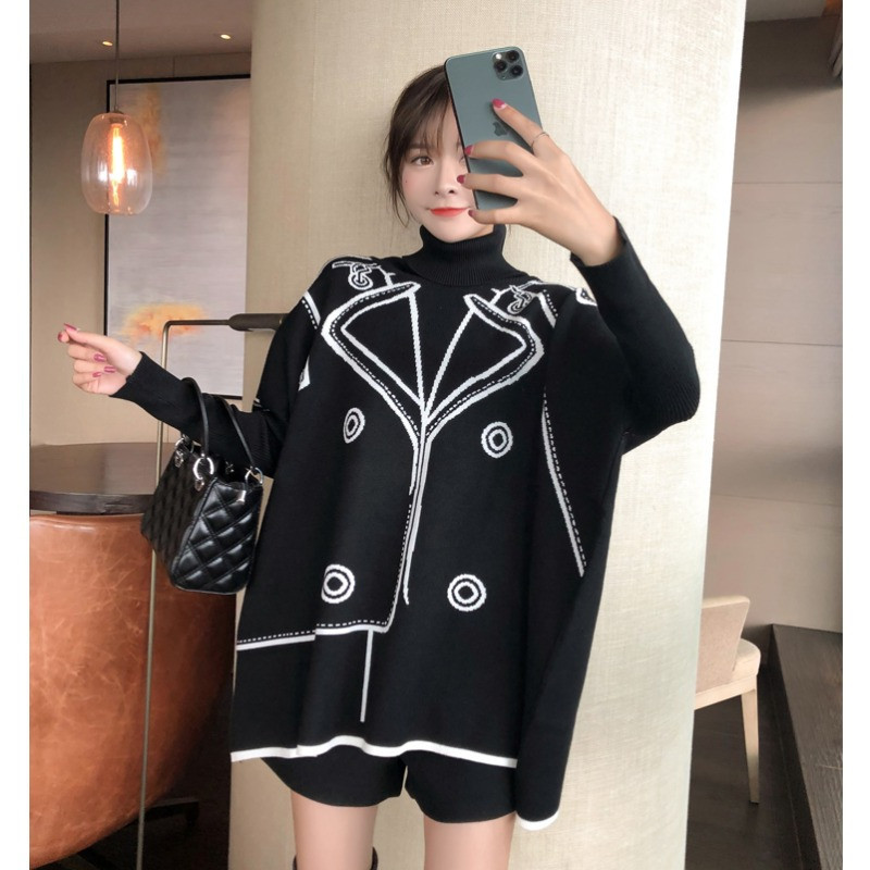 High Neck Pullover Mid-length Loose Bat Shirt