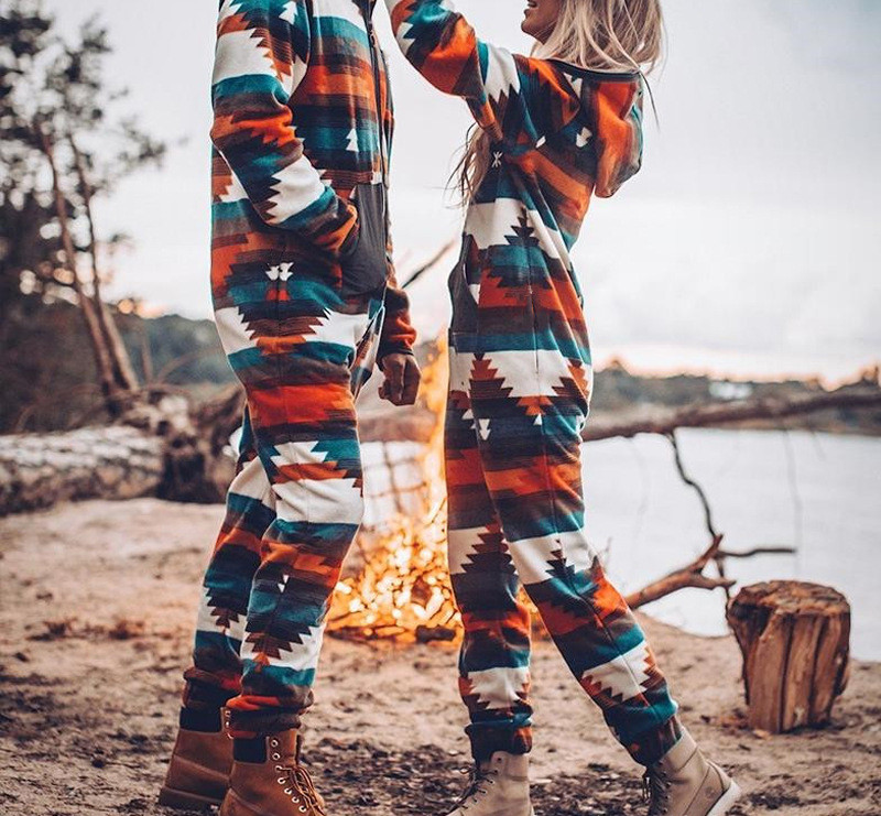 Retro Plush Warm Home Hooded Jumpsuit