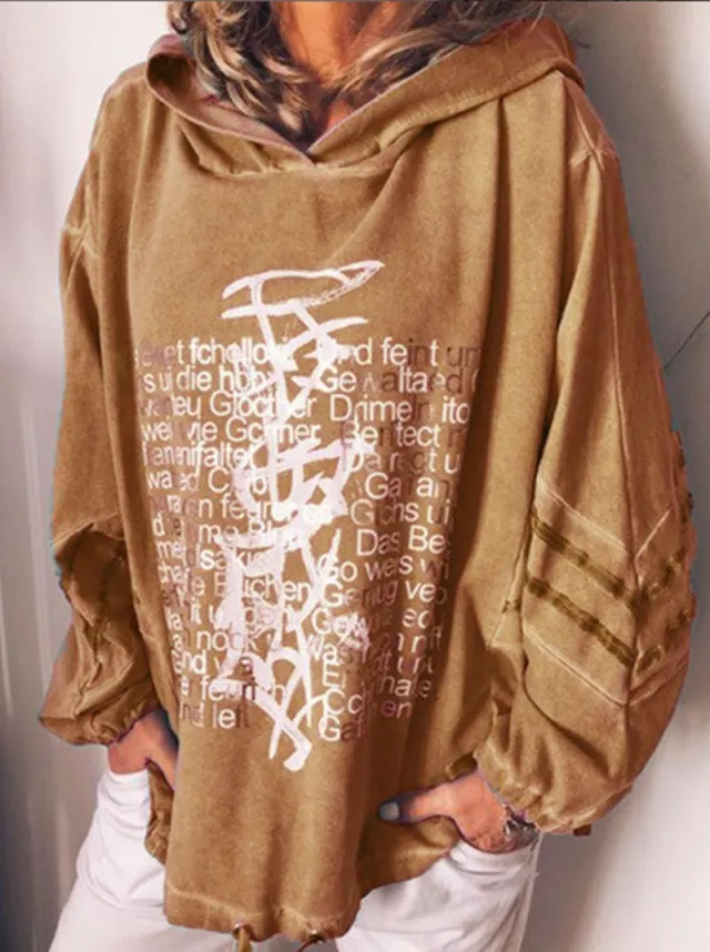 Hooded Sweatshirt Letter Print Loose Drawstring Jacket Yellow - Shop at LoveMi