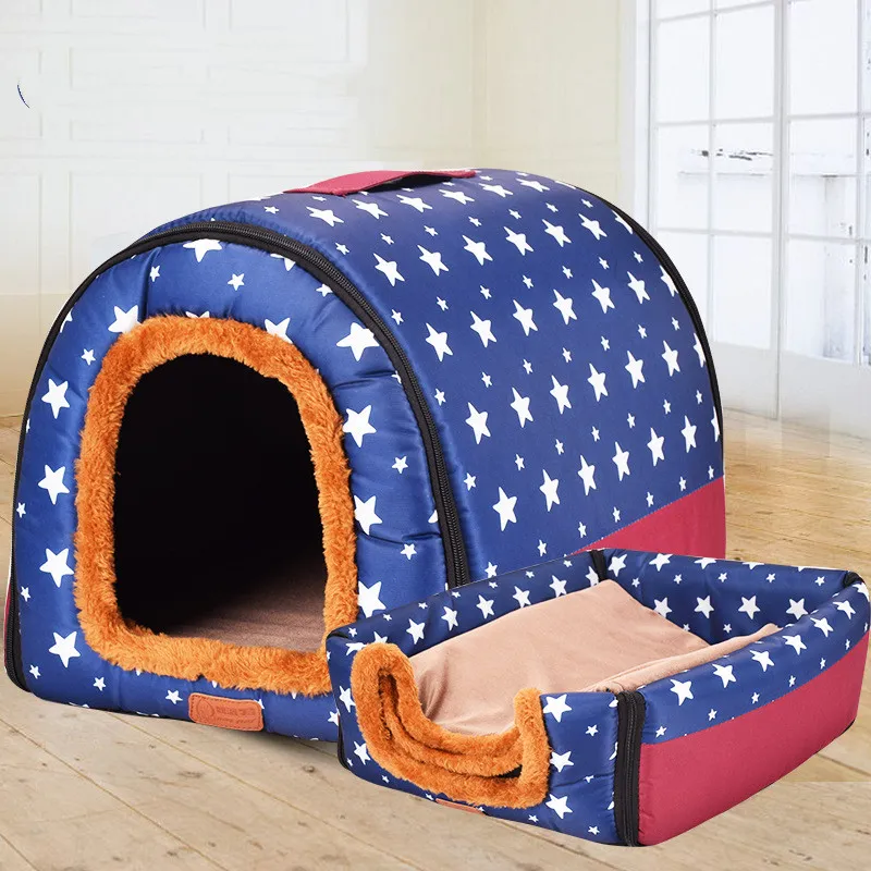 The New House Can Be Removed And Washed Pet Kennel - Blue Stars