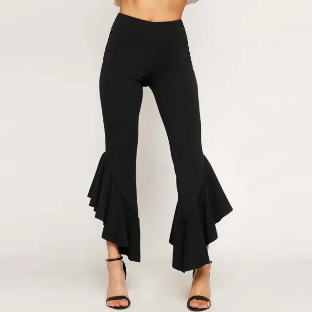 Irregular ruffled casual trousers Black - Shop at LoveMi
