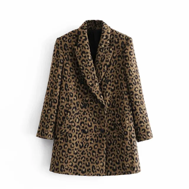 Sexy leopard print European and American style casual simple mid length woolen jacket Leopard - Shop at LoveMi