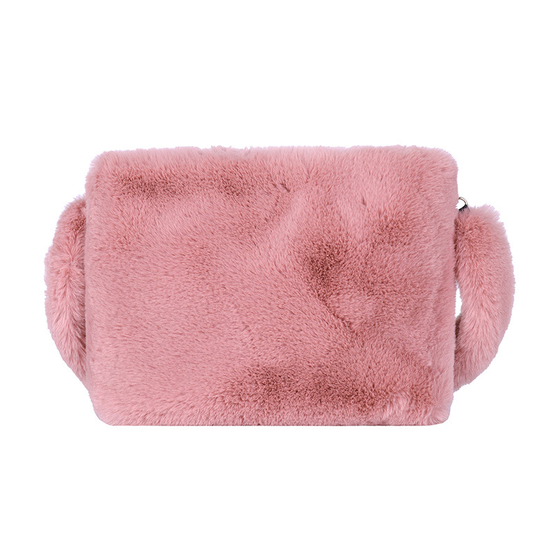 Korean retro one shoulder messenger plush bag Pink - Shop at LoveMi