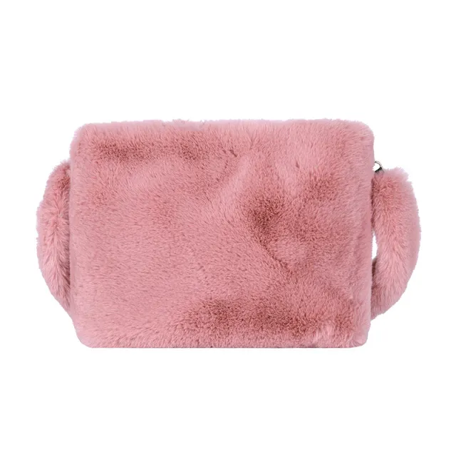 Korean retro one shoulder messenger plush bag Pink - Shop at LoveMi