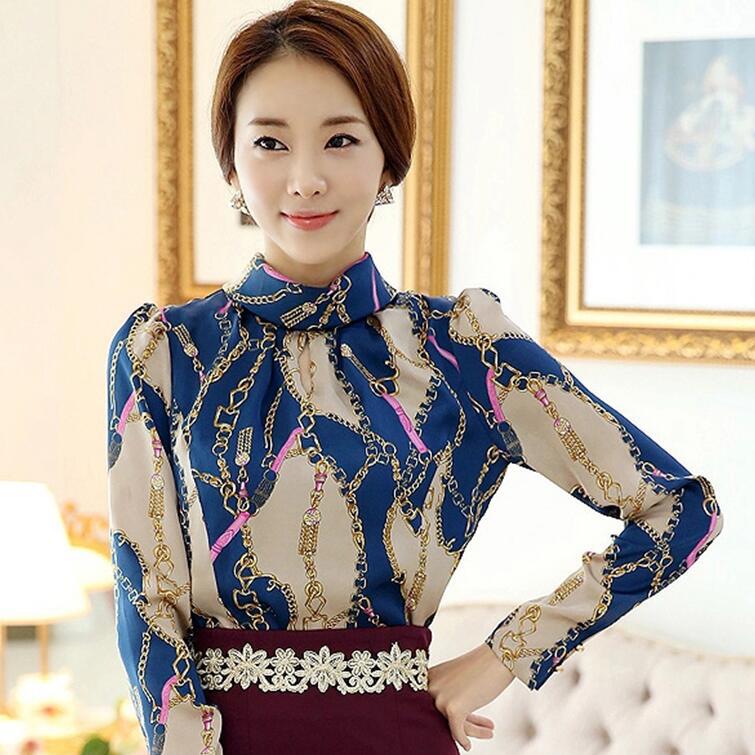 Women's printed long-sleeved printed chiffon shirt