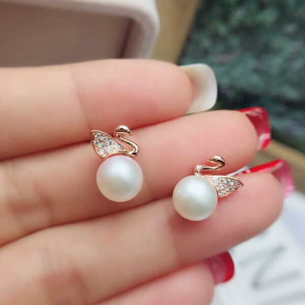 S925 silver freshwater pearl swan earrings — foto 7