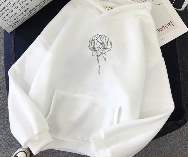 Hooded Pullover Plus Size Casual Couple Wear Loose Printing Long Sleeved Sweater Women White - Shop at LoveMi