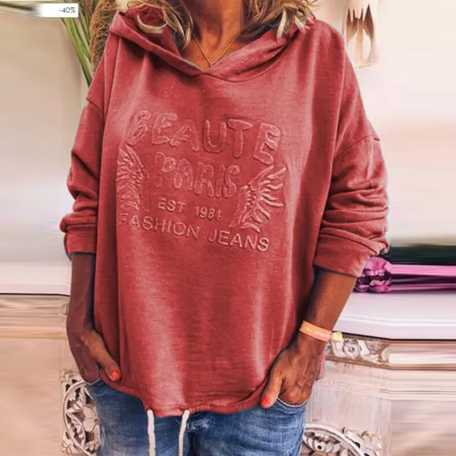 Fleece pullover hooded loose fitting women's sweater Red - Shop at LoveMi
