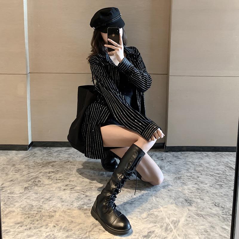 Gold Velvet Striped Moon Shirt