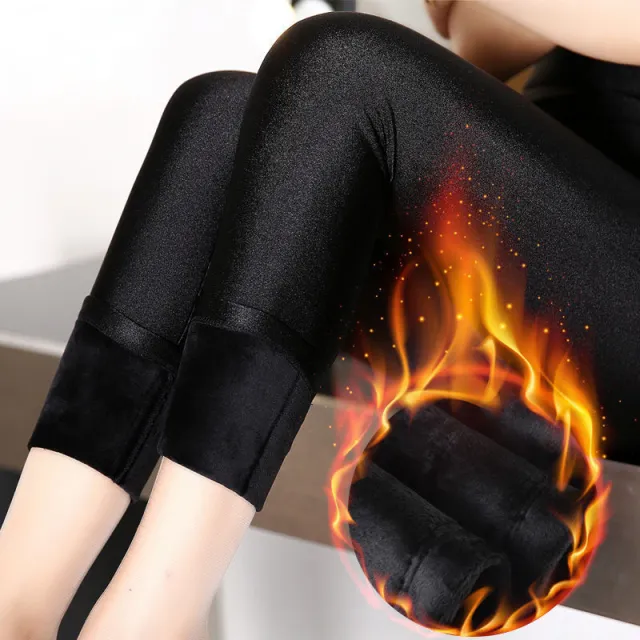Women's velvet thickened gloss pants stepping leggings Black Plush - Shop at LoveMi