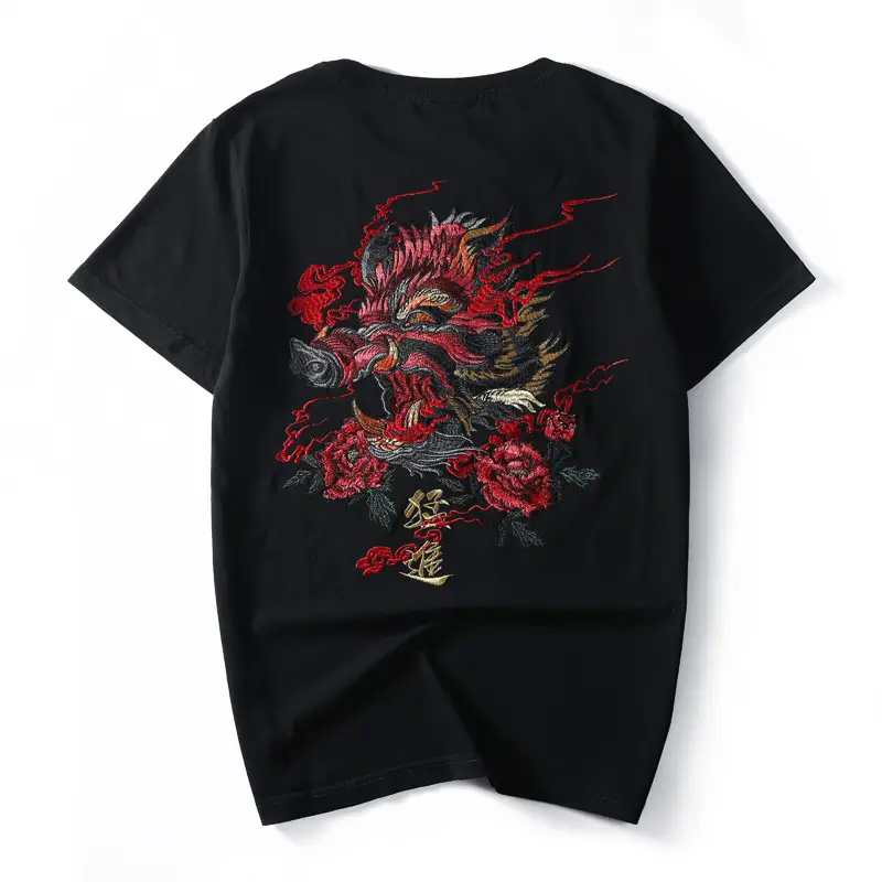 Embroidered loose plus size men's short sleeves