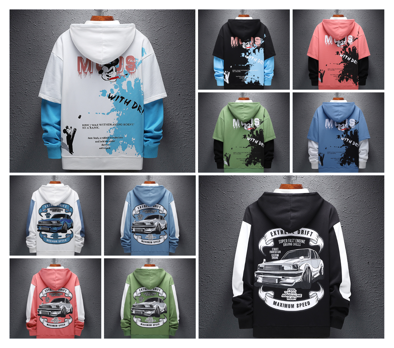 Men's sweater spring and autumn loose student bf fashion brand fake two men's hooded men's clothing