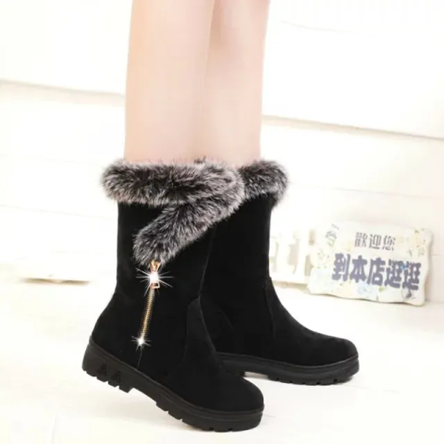 Thick bottom and plush fur boots Black - Shop at LoveMi