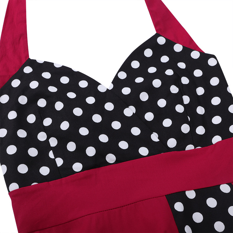 Polka Dot Retro Sleeveless Big Sleeve Dress with Waist and Thin Halter Dress