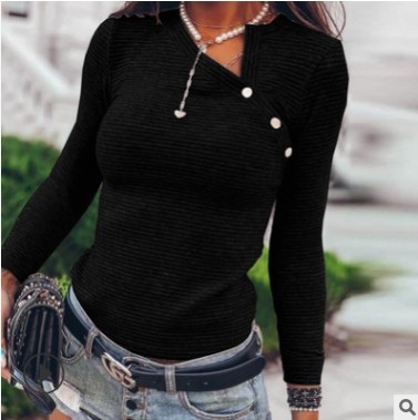 Women's shoulder button irregular long sleeve