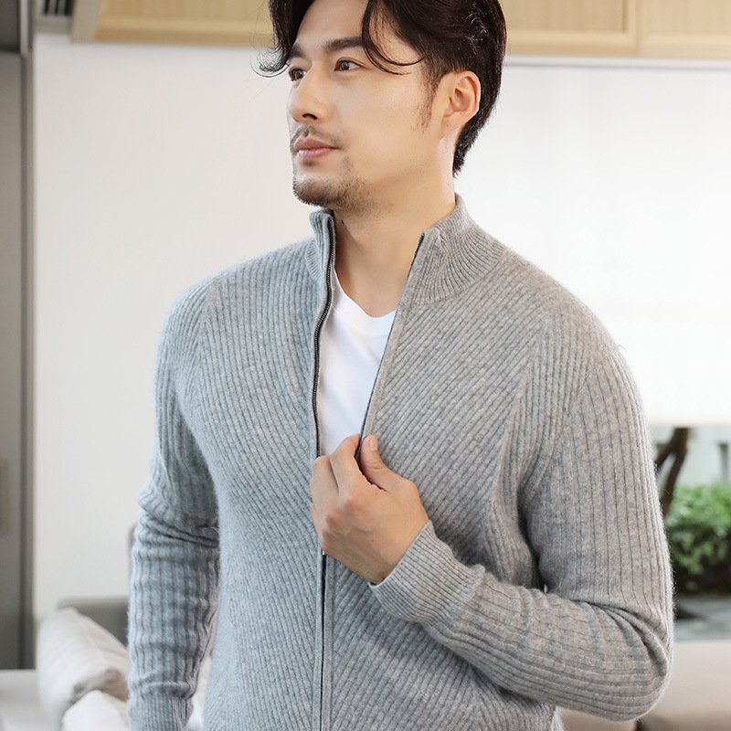 Men's half high neck wool zipper cardigan