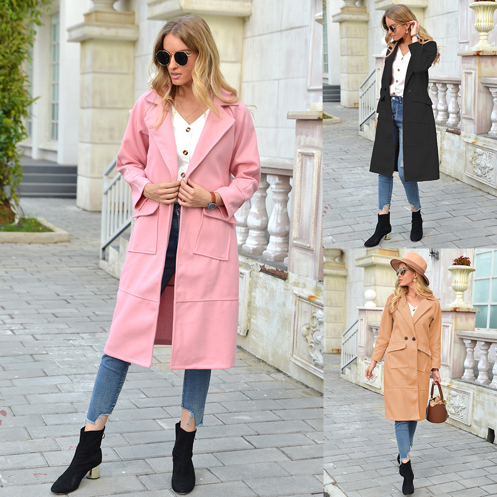 Autumn and winter extra long woolen woolen coat