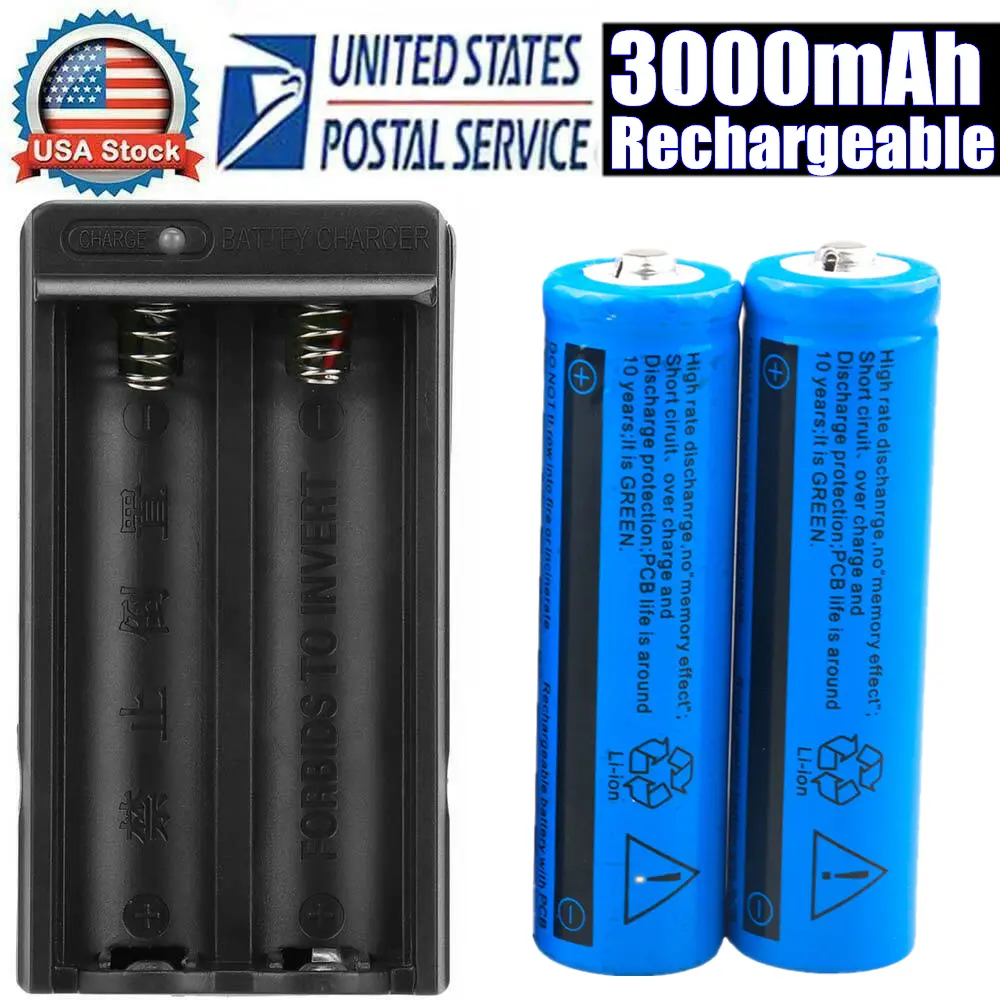 Li-ion Battery&Charger 3000mAh 3.7V Rechargeable Batteries US