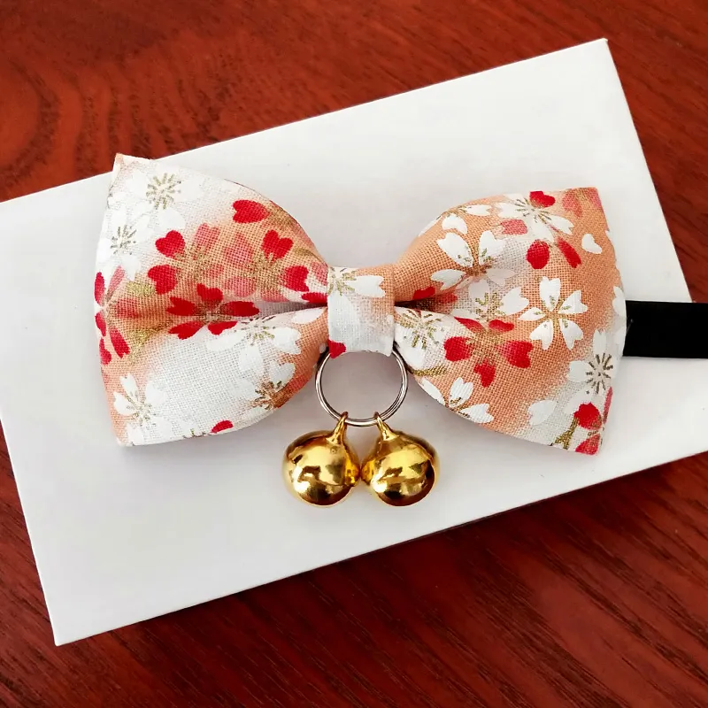 Pet Cat Bow Tie Handmade Collar Bell Identity Tag - Pink