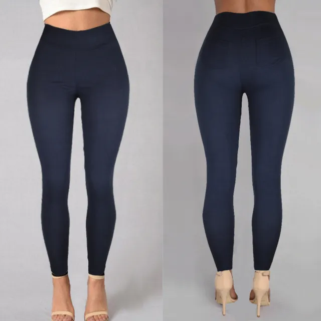 European and American high waist small feet casual pants Navy Blue - Shop at LoveMi