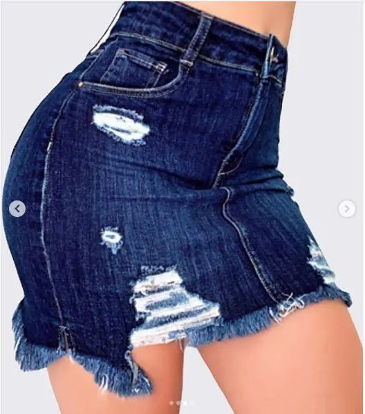 High elastic ripped denim skirt Blue - Shop at LoveMi