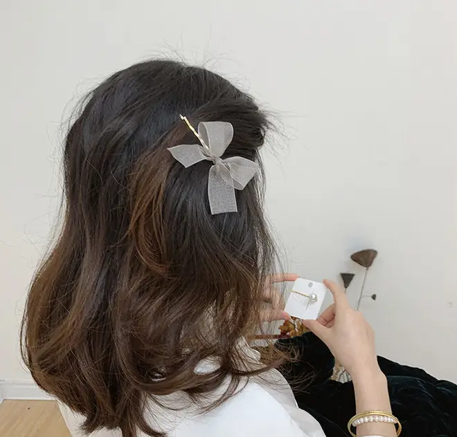 Simple bowknot pearl hair ornaments