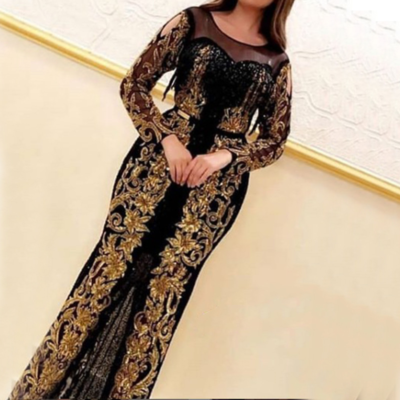 New European and American women's foreign trade dress with long sleeves and sequins