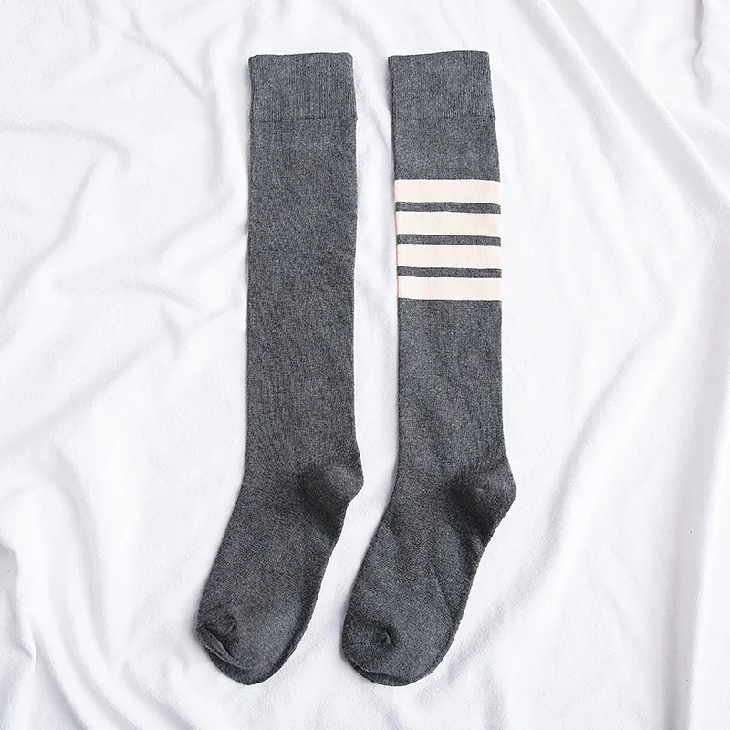 Four bars long tube knee socks - Grey