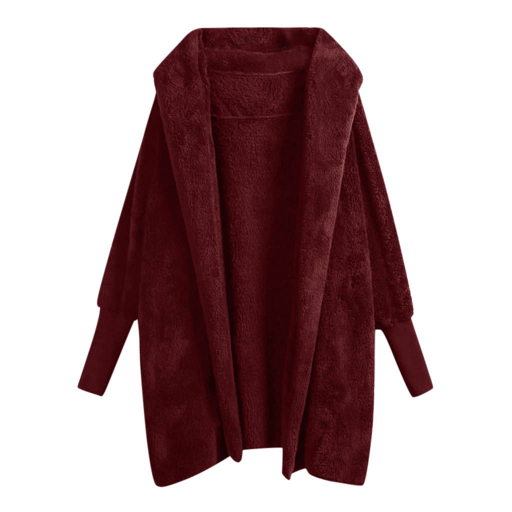 Reversible fleece hooded threaded cuff coat Wine Red - Shop at LoveMi