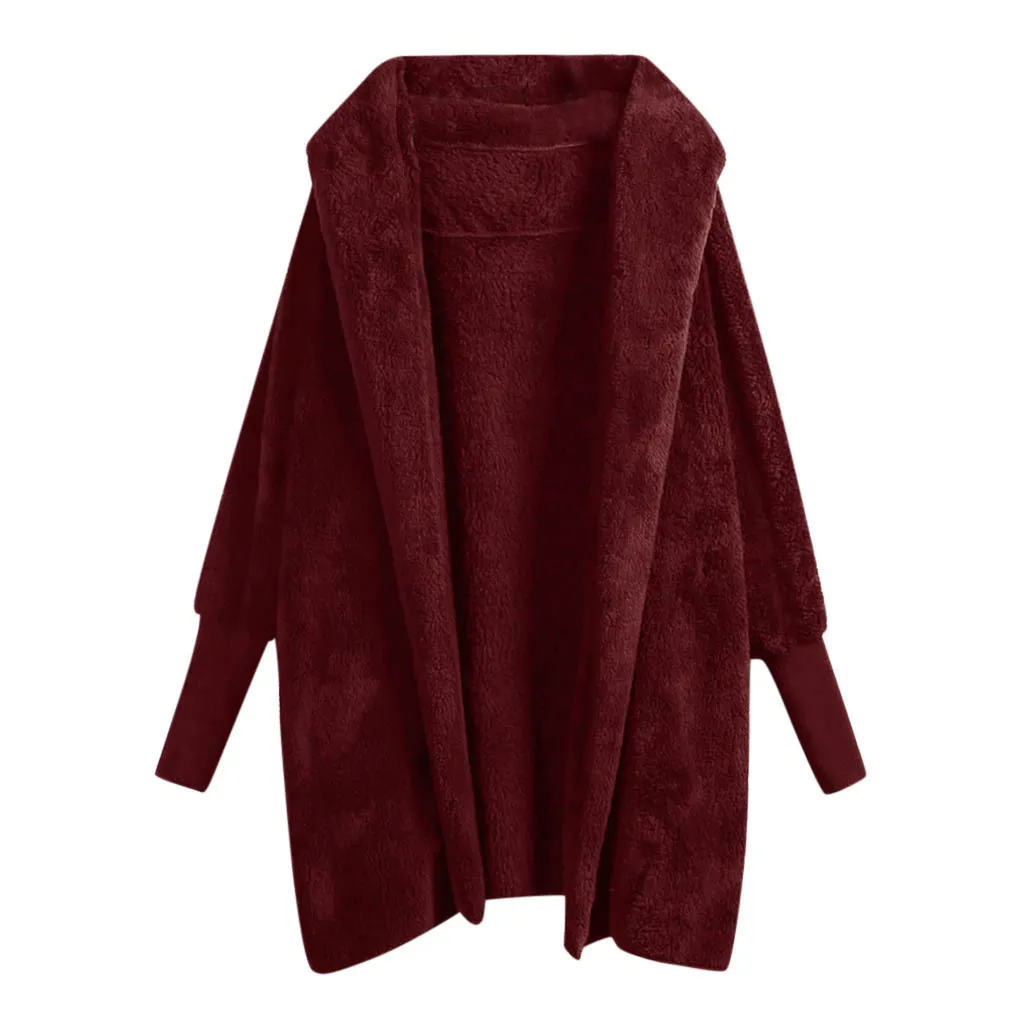 Reversible fleece hooded threaded cuff coat - Wine Red